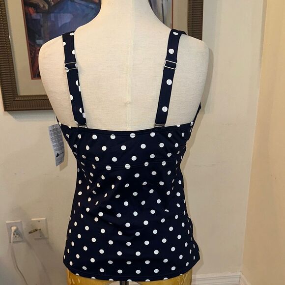 NWT Lands End Navy Polka Dot Women's Swim Top Size 14D - Picture 9 of 12